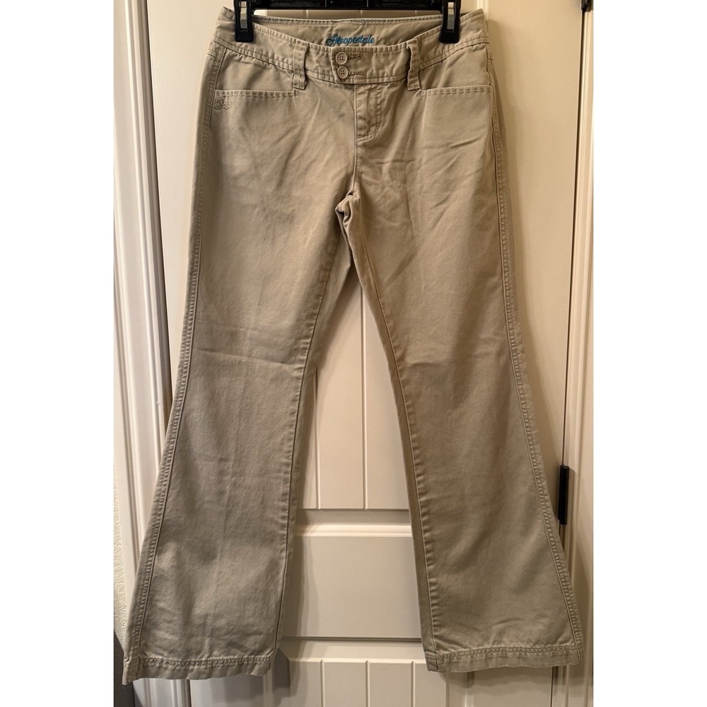Vtg Y2K Aeropostale Khaki Pants Floral Embroidered Flare Low Rise 3/4 Reg Cotton